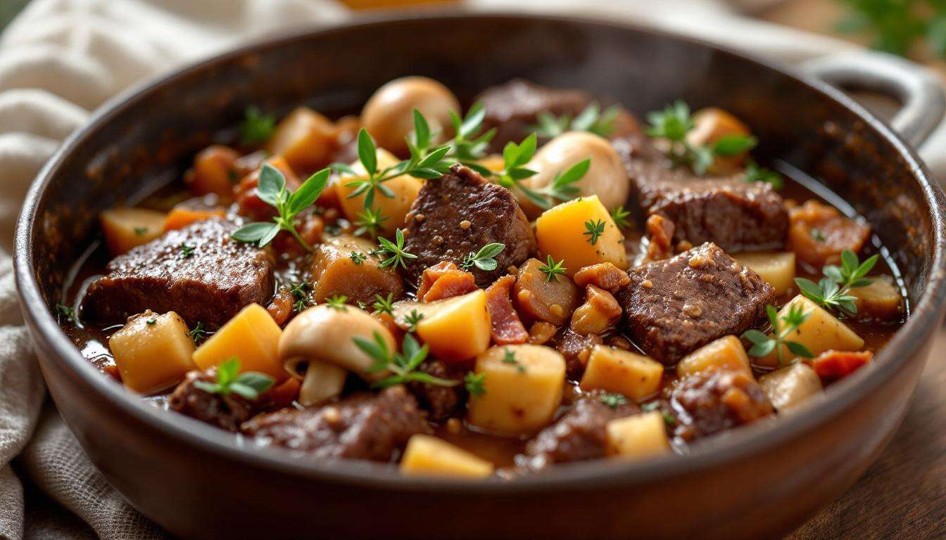 La versione italiana del bœuf bourguignon si prepara in metà tempo, richiede meno cottura